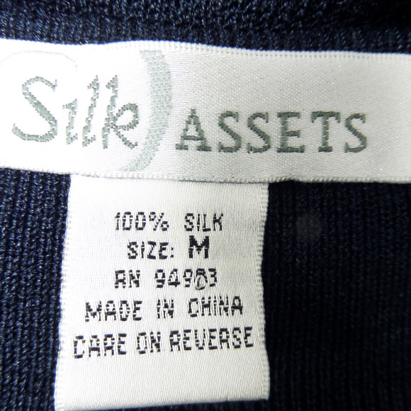 SILK ASSETS BLUE RUFFLED V-NECK MIDI VINTAGE KIT 100% SILK DRESS SIZE: M - Picture 4 of 5